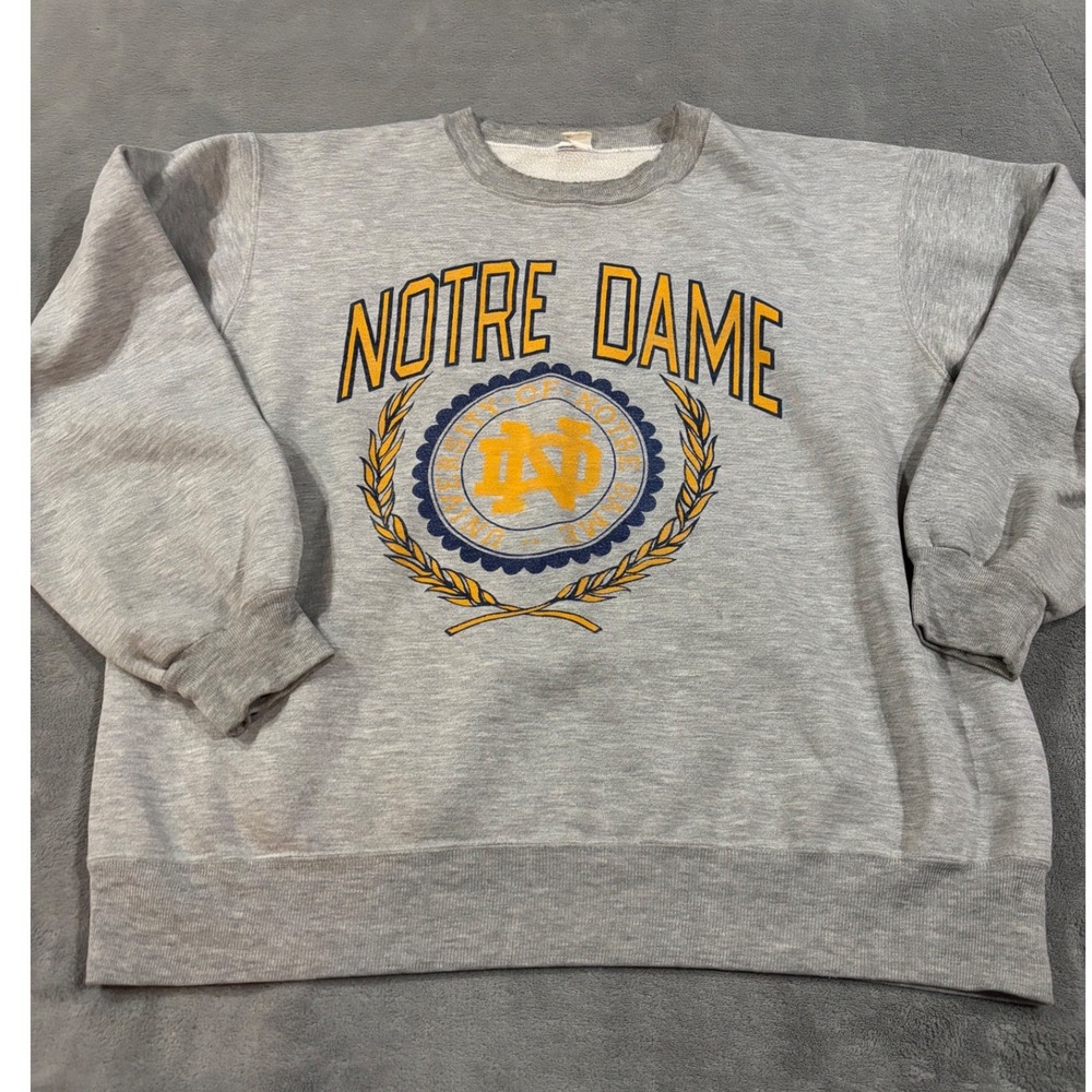 Vintage Champion Notre Dame Sweatshirt XL Gray 80s Blue Bar Tag Fighting Irish